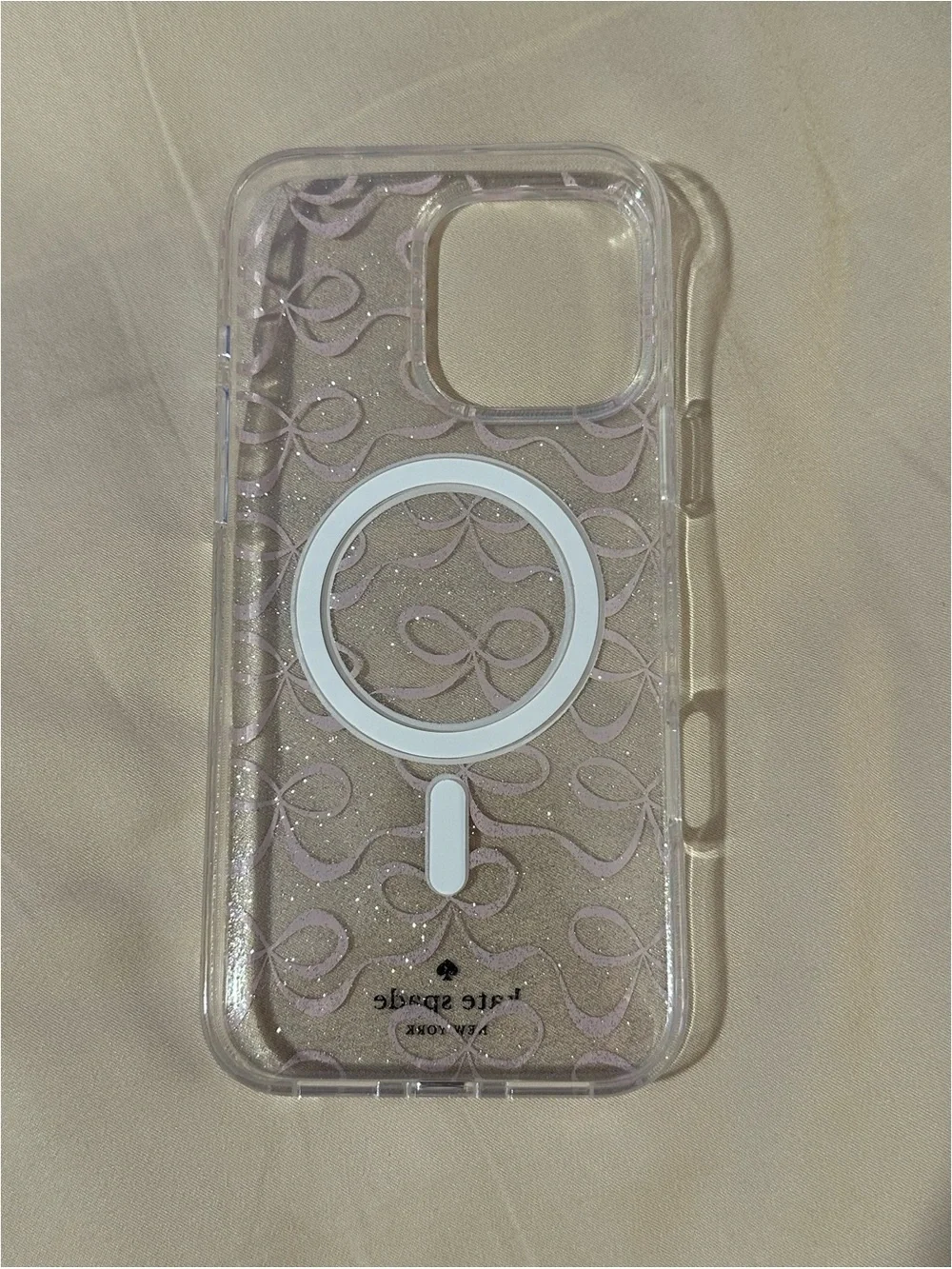 BRAND NEW Kate Spade iPhone 16 Pro Max MagSafe Clear Glitter Pink Bow Case